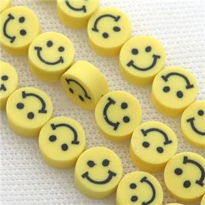 yellow Polymer Clay Fimo Beads, emoji, approx 10mm