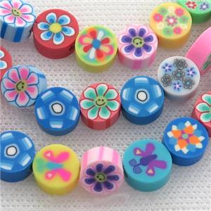 Polymer Clay Fimo Beads, flower, mixed color, approx 10mm