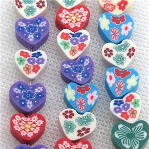 Polymer Clay Fimo Beads, heart, mix color, approx 10mm