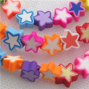 Polymer Clay Fimo star Beads, mix, approx 10mm