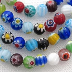 Millefiori Glass round beads, mix, approx 6mm dia