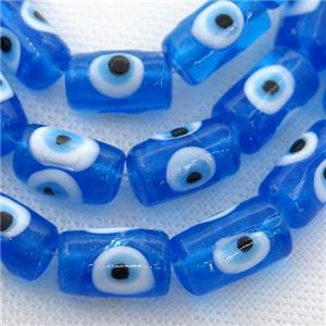 handmade blue Lampwork Glass tube Beads with evil eye, approx 11-16mm