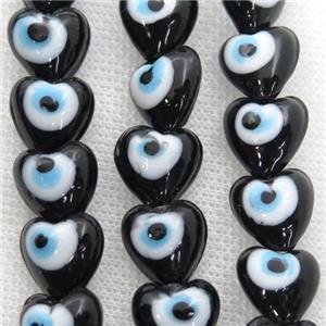 handmade black Lampwork Glass heart Beads with evil eye, approx 12mm