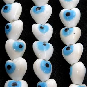 handmade white Lampwork Glass heart Beads with evil eye, approx 12mm