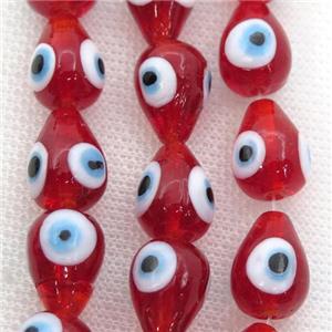 handmade red Lampwork Glass teardrop Beads with evil eye, approx 11-15mm