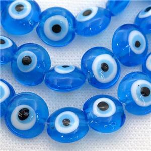 handmade blue Lampwork Glass coin Beads with evil eye, approx 16mm dia