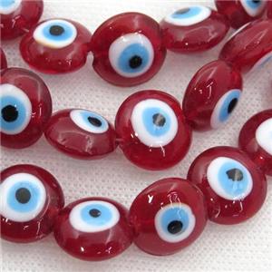 handmade red Lampwork Glass coin Beads with evil eye, approx 16mm dia