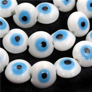 handmade white Lampwork Glass coin Beads with evil eye, approx 16mm dia
