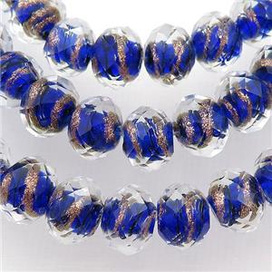 blue Lampwork glass beads, faceted rondelle, approx 12mm