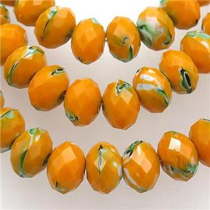 orange Lampwork glass beads, faceted rondelle, approx 12mm