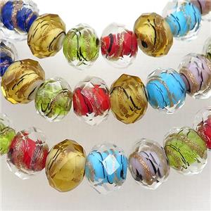 Lampwork glass beads, faceted rondelle, mixed color, approx 10mm