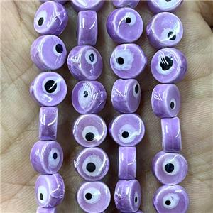 purple Porcelain button beads, evil eye, electroplated, approx 8mm dia, 50pcs per st
