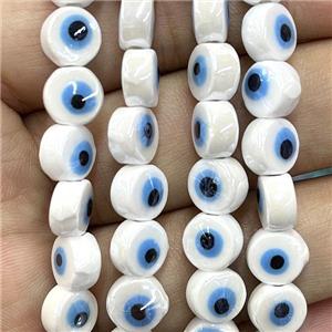 white Porcelain button beads, evil eye, electroplated, approx 8mm dia, 50pcs per st