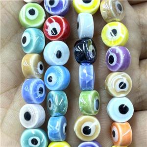Porcelain button beads, evil eye, mixed color, electroplated, approx 8mm dia, 50pcs per st
