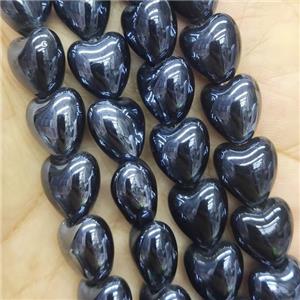 black Porcelain heart beads, electroplated, approx 12mm, 30pcs per st