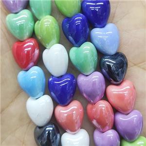 Porcelain heart beads, mixed color, electroplated, approx 12mm, 30pcs per st