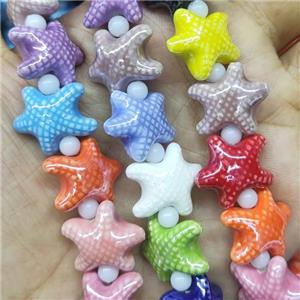 Porcelain Starfish Beads, mixed color, electroplated, approx 17-20mm, 22pcs per st