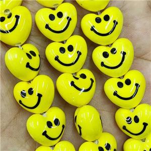 Yellow Porcelain Heart Beads Smile Emoji, approx 16mm, 25pcs per st