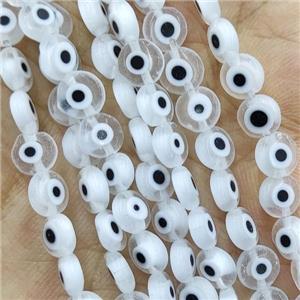 White Lampwork Glass Circle Beads Evil Eye, approx 6mm