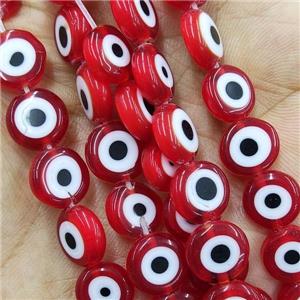 Red Lampwork Glass Circle Beads Evil Eye, approx 6mm