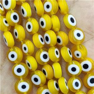 Yellow Lampwork Glass Circle Beads Evil Eye, approx 10mm