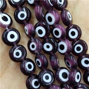 Purple Lampwork Glass Circle Beads Evil Eye, approx 6mm