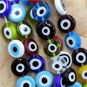 Mix Lampwork Glass Circle Beads Evil Eye, approx 8mm