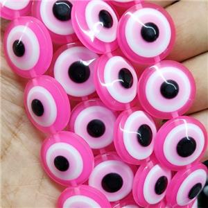 Hotpink Resin Circle Evil Eye Beads, approx 20mm, 20pcs per st