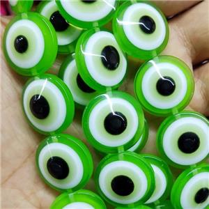 Green Resin Circle Evil Eye Beads, approx 20mm, 20pcs per st
