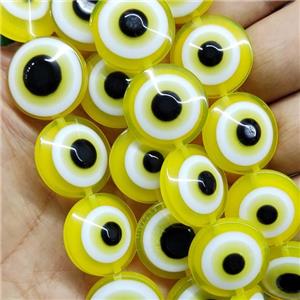 Yellow Resin Circle Evil Eye Beads, approx 20mm, 20pcs per st