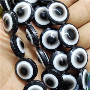 Black Resin Circle Evil Eye Beads, approx 20mm, 20pcs per st