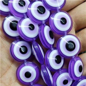 Purple Resin Circle Evil Eye Beads, approx 20mm, 20pcs per st