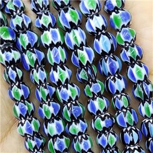 Nepal Style Multicolor Lampwork Glass Rondelle Chevron Beads, approx 7mm