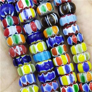 Nepal Style Mix Color Lampwork Glass Rondelle Chevron Beads, approx 12mm
