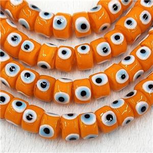 Orange Lampwork Glass Heishi Beads With Evil Eye, approx 7x11mm