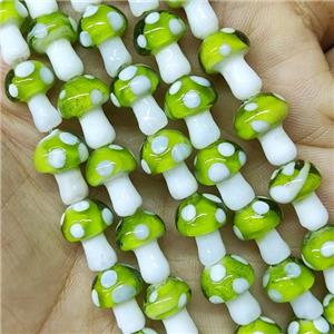 Olive Lampwork Mushroom Beads, approx 10-14mm, 25pcs per st