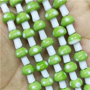 Green Lampwork Mushroom Beads, approx 10-14mm, 25pcs per st