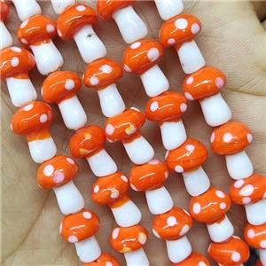 Orange Lampwork Mushroom Beads, approx 10-14mm, 25pcs per st
