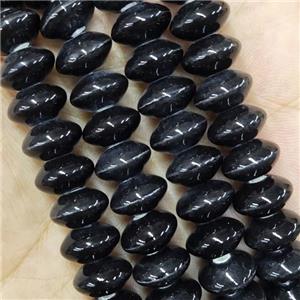 Black Lampwork Glass Bicone Beads, approx 7x12mm, 45pcs per st