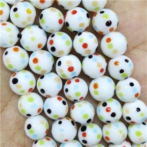 Round White Lampwork Glass Beads Spotted Smooth, approx 10mm, 40pcs per st