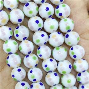 Round Lampwork Glass Beads Spotted White, approx 10mm, 40pcs per st