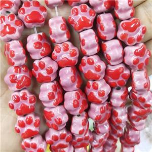 Pink Lampwork Glass Paws Beads, approx 13-15mm