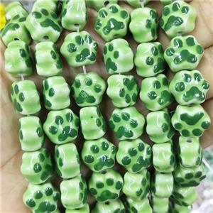Green Lampwork Glass Paws Beads, approx 13-15mm