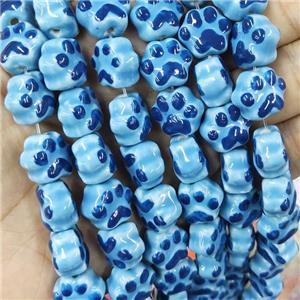 Blue Lampwork Glass Paws Beads, approx 13-15mm
