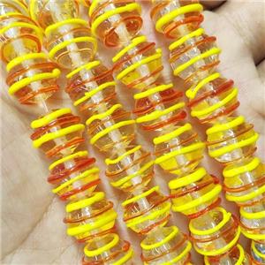 Lampwork Glass Beads Round Line Yellow, approx 12mm dia