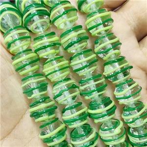 Green Lampwork Glass Beads Line Round, approx 12mm dia