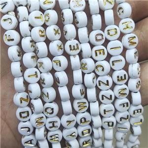 White Plastic Button Beads Lettter Mixed, approx 7mm