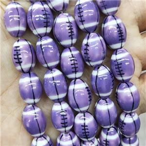 Purple Porcelain Rugby Beads American Football Rice, approx 12-15mm