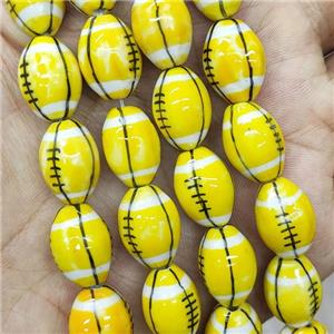 Yellow Porcelain Rugby Beads American Football Rice, approx 12-15mm