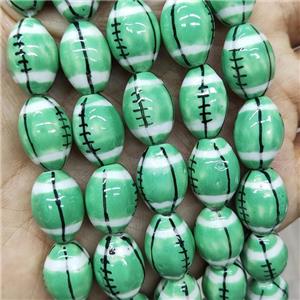 Green Porcelain Rugby Beads American Football Rice, approx 12-15mm